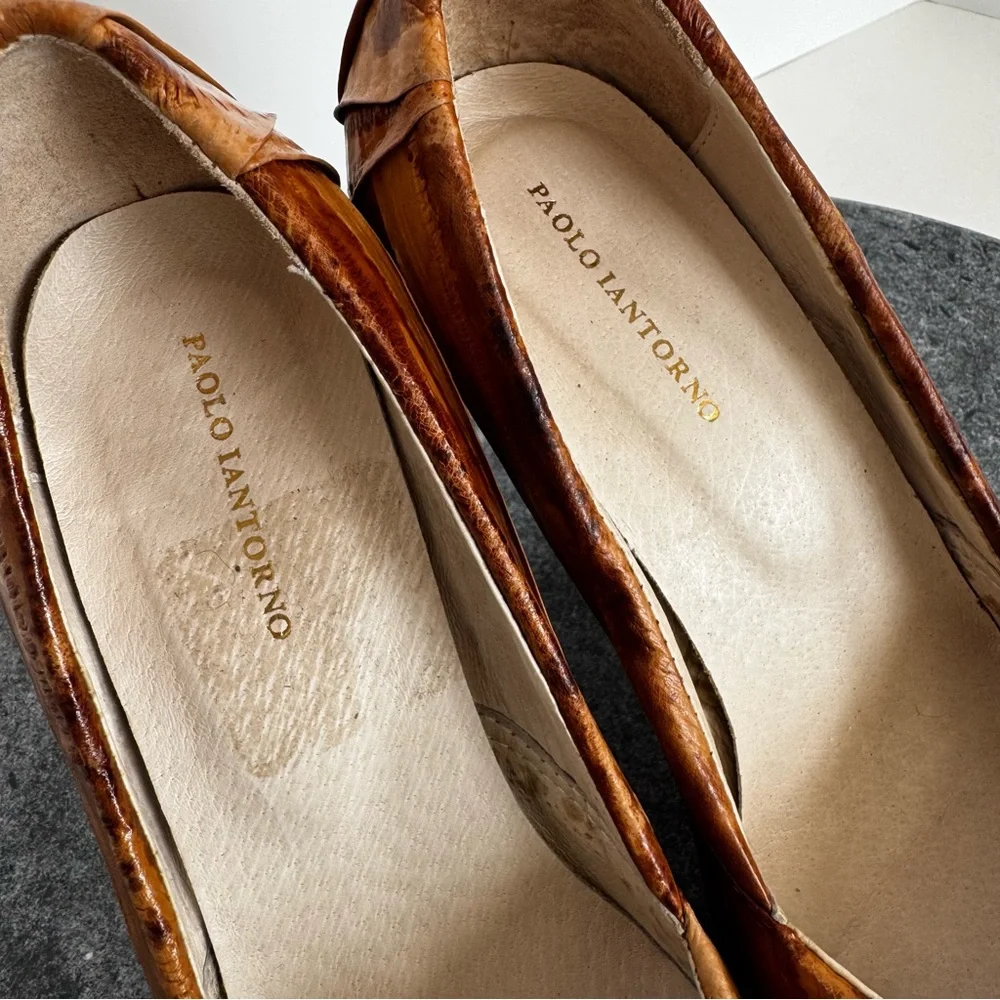 Paolo Iantorno Eel Skin Leather Heels Pointed Toe Brown 36